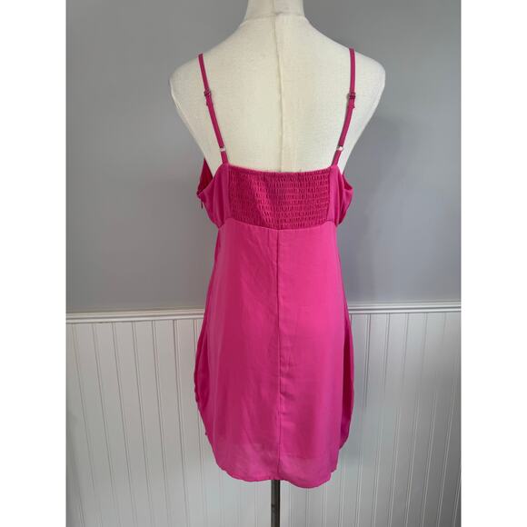 Forever 21 Magenta Cami Milkmaid Mini Dress Straight Neckline Split Hem Size Med - Picture 3 of 6